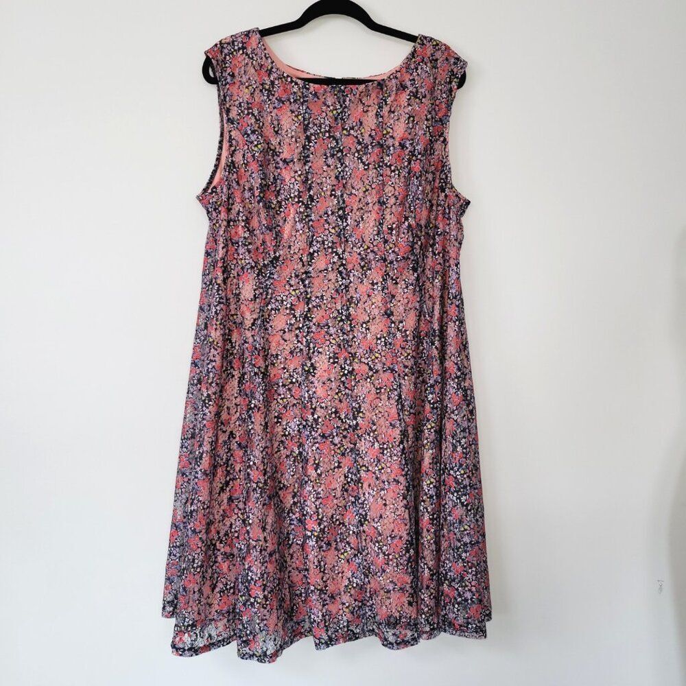Danny & Nicole Pink Floral Lace Overlay Sleeveless A-Line Dress Garden Party